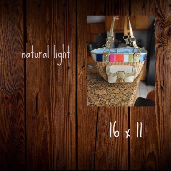 Vintage COACH Legacy Multicolor Straw Basket and gold Turnlock Wallet Set - Picture 9 of 14